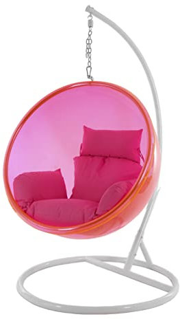 Kideo® Komplettset: Hängesessel mit Gestell & Kissen, Halbschale, Bubble, durchichtig (Gestell: weiß/Korb: pink (Magenta), Kissen: pink (3333 hot pink))