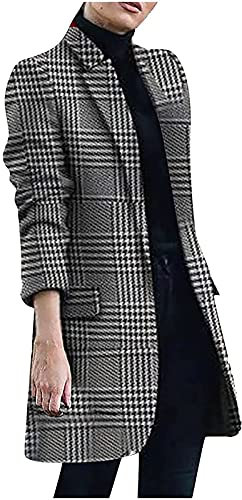 Femmes Tweed Blazer Veste Élégant Casual Revers Col Ouvert Avant Cardigan Blazer Regular Fit Longline Costume Veste Survêtement Hiver Automne Trench Coat Dames