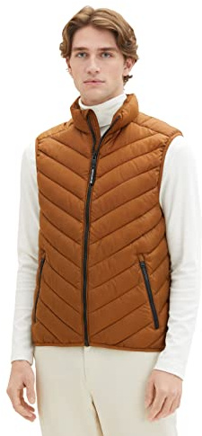 TOM TAILOR Herren 1036072 Lightweight Steppweste mit Stehkragen aus recyceltem Polyester, 25985-deep Cognac, XL