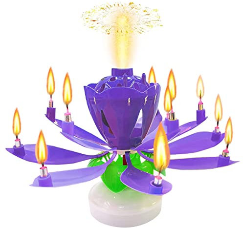 Musik Blumenkerzen, Taozoey Rotierende Lotusblüte mit Musik, Geburtstag KerzeGeburtstags Blumenkerzen, Kuchen-Dekoration, Party, Geburtstag Glück (Lila)