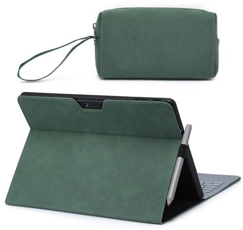 HYZUO Hülle für Surface Pro 11 2024, Surface Pro 10 2024, Surface Pro 9 2022, Mehrwinkelbetrachtung Folio Ständer mit Stylus Halter, Kompatibel mit Typ Tastatur, mit Zubehörtasche, Mitternachtsgrün