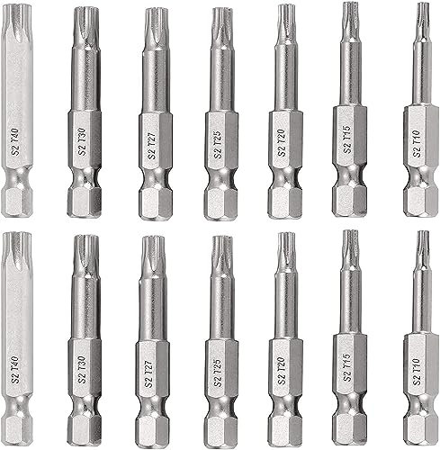 Bestgle Juego de 14 destornilladores torx, 5 puntos, juego de destornilladores Torx magnéticos de acero S2 de 1/4 pulgadas, vástago hexagonal, puntas Torx T10, T15, T20, T25, T27, T40, 50 mm de largo