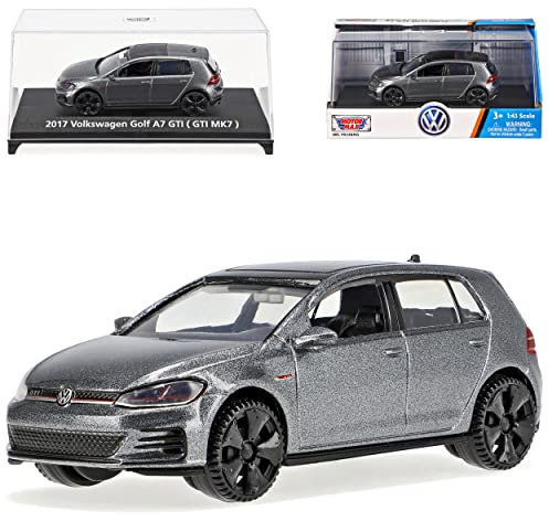 Motormax Volkwagen Golf 7 VII G*T*I 5 Türer Grau 2012-2021 mit Sockel und Vitrine 1/43 Modell Auto mit individiuellem Wunschkennzeichen