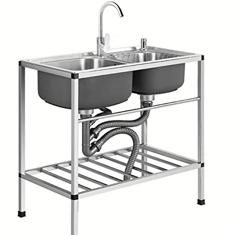 Fregadero Cocina 2 Senos,Fregadero de Cocina Comercial,Industriales Fregadero de Acero Inoxidable,Fregadero Exterior Jardin,con Grifo de Mangueras FríAs y Calientes,Apto para Restaurante ( Size : 78x4