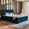 MOTIVENA Nero Chesterfield Boxspringbett 180x200 mit Bettkasten und Topper, Polsterbett 180x200 mit Bettkasten, Taschenfederkern-Matratze (H3), T28 Schaumstoff Topper (H3), Samt, Blau (Dunkelblau)