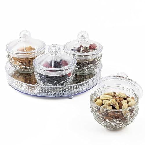 Caja de frutas secas, cuencos para servir aperitivos con bandeja, bandeja de frutas secas para servir con tapa, juego de recipientes de almacenamiento de frutas secas, diseño elegante, decoración del