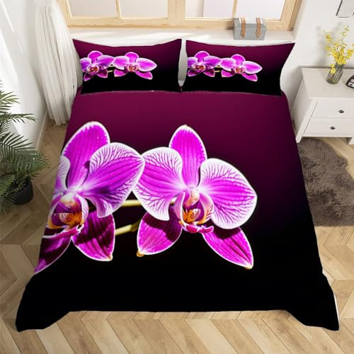 Orchidee Bettwäsche Set 135x200 cm Weich Mikrofaser Blumenblüte Bettwäsche-Set mit Reißverschluss 3 Teilig Bettbezug Set mit 2 Kissenbezug 80x80 cm