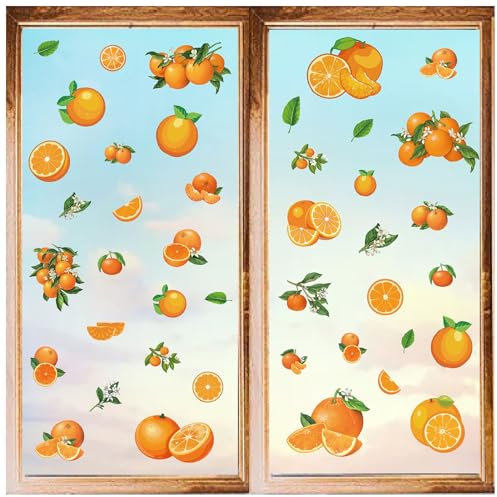 craspire 8 Stile Orangefarbene Wandaufkleber, Früchte, Blätter, PVC-Fensteraufkleber, Wasserfest, Selbstklebend, Abziehen Und Aufkleben, Für Kühlschrank, Schlafzimmer, Wohnzimmer, Küche, Geschäft