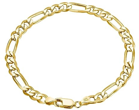 Mesnt Ketten Armband Frauen, 925 Sterling Silber 5MM Polierte Figaro Kette Armband 20cm für Frauen Gold