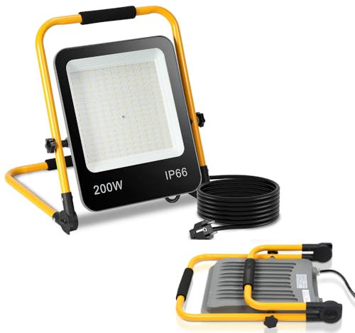 Cecaylie LED foco de construcción 200W 18000LM, LED luz de trabajo con enchufe, impermeable luz de trabajo foco de construcción, para taller o sitio de construcción, garaje, 6000K blanco luz de día