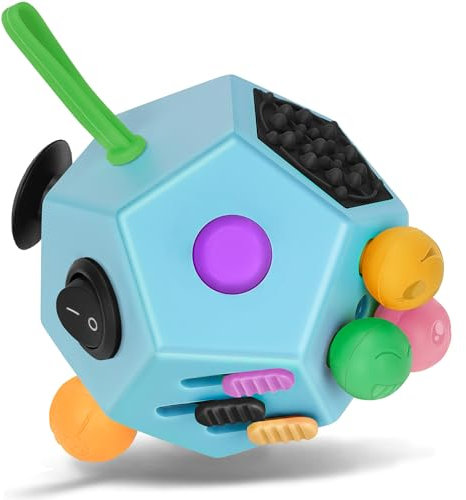 Milifox 12 Sided Fidget Cube - Fidget Cube Spielzeug für Erwachsene & Kinder mit ADHD, ADD, Autismus,Anti-Stress Angst Relief Original Infinity Toys(New Blue )