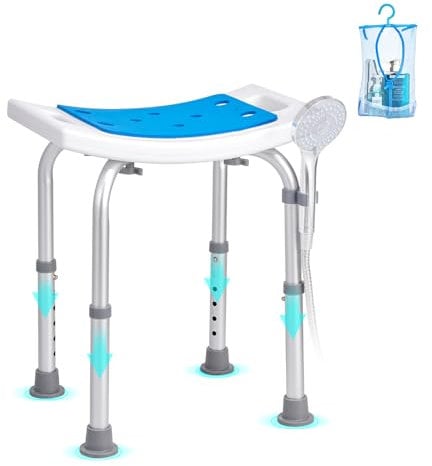 VEVOR Asiento de Ducha Antideslizante Altura Ajustable 360-490 mm Taburete de Ducha Carga de 158,8 kg Silla de Ducha de Aluminio y PE, Ayuda para Ducha para Personas Mayores, Mujeres Embarazadas, Baño