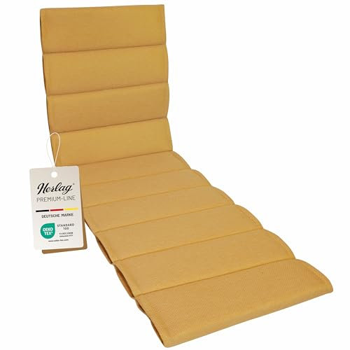 Herlag Liegenauflage Linnea 200x60x4cm | Liegestuhl-Auflage Mehrfachsteppung | Liegepolster für Gartenliege | Gartenmöbelauflage Premium-Line | Öko Tex 100 | Senfgelb