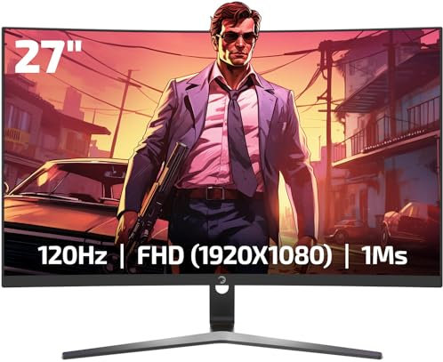GAMEPOWER F20 - Schermo PC Gamer curvo da 27 1500R, 120Hz, Full HD 1080p, tempo di risposta 1ms, FreeSync, HDR, 125% sRGB, Retroilluminazione RGB, Altoparlanti integrati, Zero Frame, Ingressi HDMI e