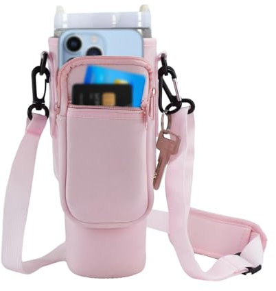 Vordpe Pink 40oz Stanley Cup Water Bottle Carry Bag with Mobile Phone Pocket, Adjustable Strap, Carry Handle, for Travel, Hiking, Running, Cycling