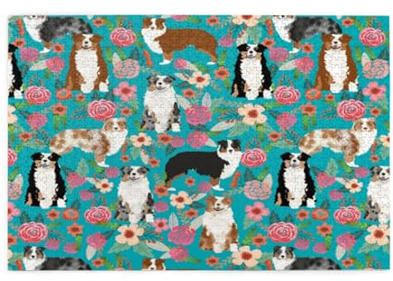 Blumen des australischen Schäferhundes, Puzzles 1000 Teile Holzpuzzle Spielzeug Familienspiel Wanddekoration
