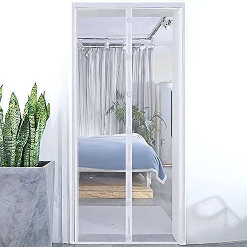 Vllcsla Cortina mosquitera magnética de malla resistente de 70 x 200 cm/80 x 200 cm, mosquitera para puerta, mantiene los insectos fuera, fácil de instalar sin taladrar (blanco, 70 x 200 cm)