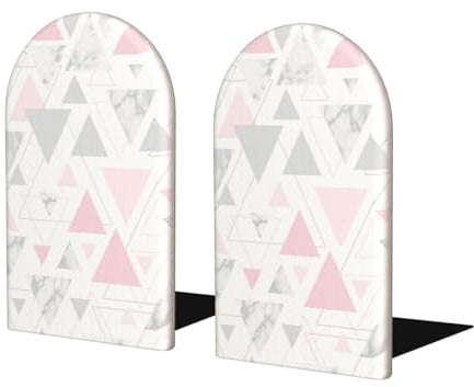 Serre-Livres en Bois, Lot de 2, support de Livre pour bibliothèque à Domicile, écoleMarbre Triangle Géométrique Argent Gris Rose