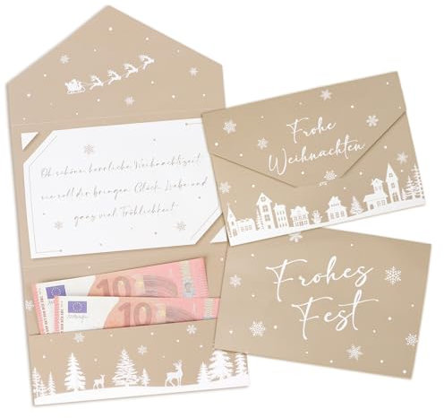 BETESSIN Geldgeschenk Verpackung Weihnachten - 2 Stück 16x11cm Frohe Weihnachten Karte Umschlag mit Weihnachtsgruß - Verpackung für Geldgeschenke Weihnachten, Gutschein Karte, Weihnachtskarte usw.