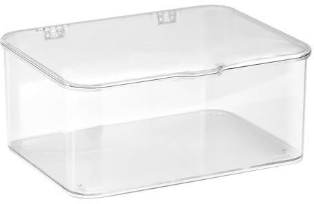 Jwthee Small Clear Plastic Organizer Storage Box Containers, Rectangle Clear Plastic Storage Boxes Clear Storage Holder Box with Flip Lid Multifunctional Phone Case Storage Box (Clear)