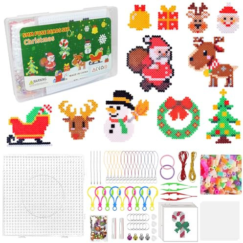 Bügelperlen Weihnachten Set - Steckperlen 5mm Mit Vorlagen, DIY Bastelset für Kinder, Geschenk Weihnachtsdekoration