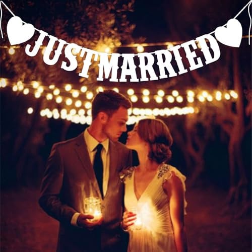Decorazioni per Just Married, Striscioni a forma di cuore, Decorazione per feste di fidanzamento, Per proposte di matrimonio, decorazione di nozze,Bianco
