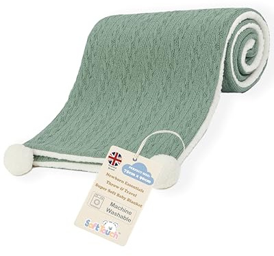 Soft Touch Newborn Essentials Cable Knit Baby Blanket with Sherpa Lining - Super Soft, Cosy, and Warm Blanket for Infants, Perfect for Swaddling and Cuddling