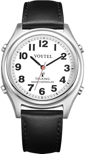 RUNCAR Atomic American English Talking Watch Speaks Clear and Loud Time, Date and Alarm time Stretch Band for Senior,Visually impaired or Blind People (Mens Black)