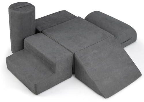 COSTWAY 6-TLG. Softbausteine, Schaumstoffbausteine zum Klettern und Krabbeln für Babys & Kleinkinder, Riesenbausteine aus Schaumstoff, Großbausteine für den Innenbereich, 220x25cm, Grau