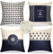 EliteHomeComforts Kissenbezug Outdoor Wetterfest 40 x 40 cm, 4 Stück Kissenbezüge Blau Wellen, Kissenhülle Maritim, Kissenhüllen Leinenoptik, Dekokissen Bezug, für Kissen Sofa Couch Stuhl Deko
