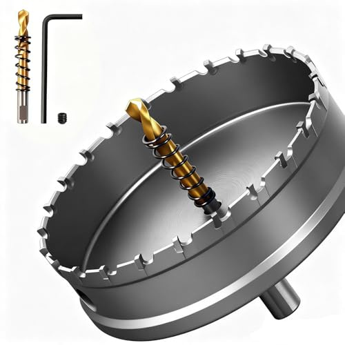 GPtzlei Scie Cloche Carbure TCT 145mm 3 Lames pour Inox, Métal et Fer | 2 forets pilotes, clé hexagonale, coffret, perçage propre sur tôle tube plaque, coupe nette