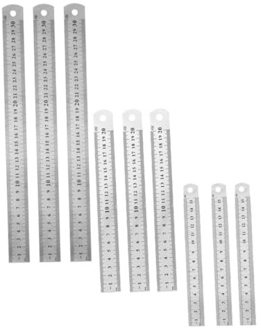 Thapncow 9 Pcs Regla Metalica, Regla de Acero Inoxidable 15cm 20cm 30cm, Regla de Borde Derecho Métrico e Imperial de Doble Cara Regla Metalica de Precisión, Para Oficinas Escuelas Dibujo