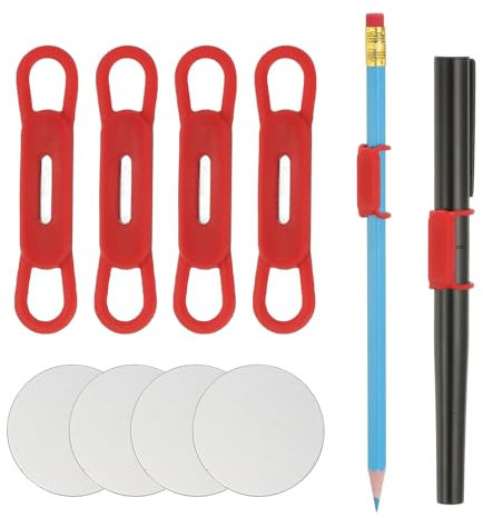 PATIKIL 4 Pcs Magnetic Pen Pencil Holder, Silicone Flexible Pencil Holder Adjustable Organizer Clip with 4 Metal Sheet for Refrigerator Whiteboards Desk Clipboard, Red