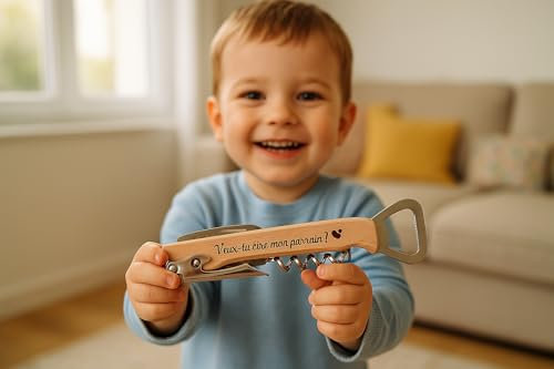 Décapsuleur personnalisé Super Tonton – Limonadier gravé en bois – Cadeau original pour tonton – Tire-bouchon multifonction – Ouvre-bouteille homme – Idée cadeau oncle (Super Tonton)