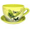 Decorative Novelty Terracotta Tea Cup and Saucer Shaped Garden Patio Flower Planter Plant Pot Tub Large Green Butterfly Leaf Design