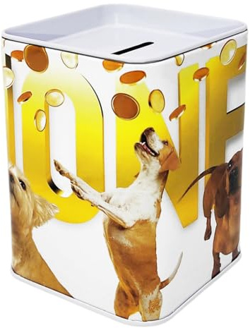 Spardose Design Tiere Hunde Money aus Metall Dose zum Öffnen 11 x 8 cm
