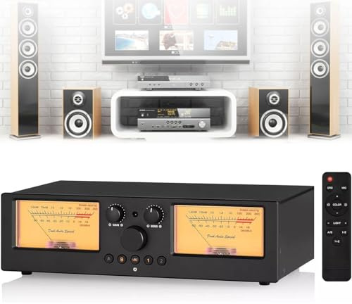 LIULIQ 2-Way Amplifier/Speaker Audio Switcher, Audio VU3 PRO Dual Analog VU Meter with DB Panel Display, 4 Levels Of Backlight Adjustable & 2 Sets Of Audio Switching Outputs for Music Lovers