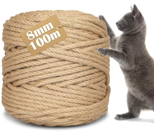 CIOXSOIO Sisalseil für Kratzbaum 8mm x 100m, Natur Sisal Schnur für DIY Katzen Kratzsaule Kratzseil, Dekoration Haushalt, Garten, Handarbeiten