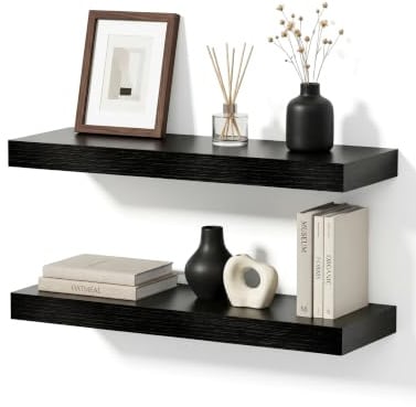 Mifurn Wandregal Schwarz 60 cm, 2er Set Schweberegal mit unsichtbarer Halterung, modernes Wandboard für Bücher, Bilder & Deko, Hängeregal für Wohnzimmer Küche Bad Kinderzimmer
