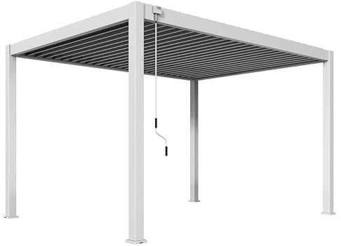 Rockford Pergola aus Aluminium, 4 x 3 m, mit Dach mit schwenkbaren Lamellen, freistehender Pavillon, Weiß