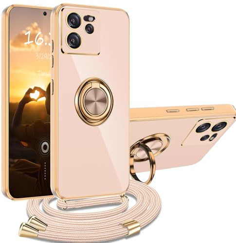 XCYYOO Hülle für Xiaomi 13T / 13T Pro mit Band, Handyhülle Xiaomi 13T / 13T Pro mit Kette Kordel Ständer Kratzfest Silikon Handykette Stoßfeste Schutzhülle, Rosa