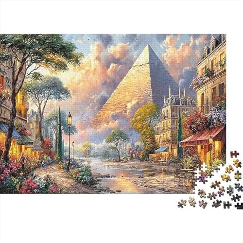 Pyramidstraße 1000 STK Erwachsenen Puzzle Egypt Pyramidstraße Landscape Art Print Für Anfänger Recycelbare Pappe Indoor Aktivität Pädagogisch Spaßig Beruhigend Achtsamkeit Schlafzimmer Deko 52x38cm/