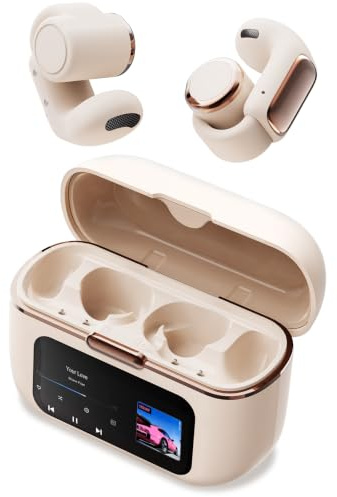 Open Ear Clip On Headphones,Wireless Earbuds Bluetooth with Display and 4GB | Open Ear Earphones Bluetooth 5.4,40H Playtime,with Smart Digital Display,Sports Headphones for Running Gym Outdoor Sports