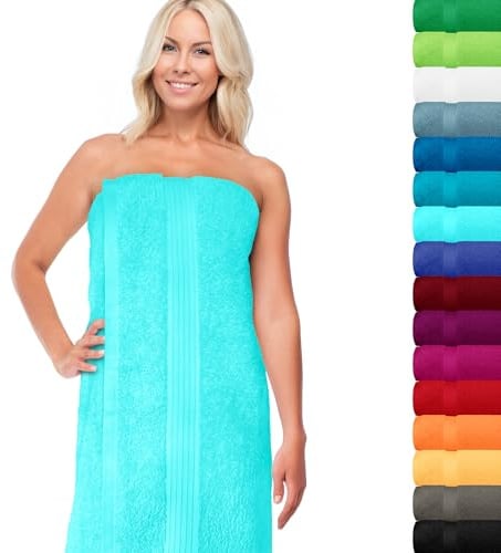 Lashuma Saunahandtuch 70x200 cm, Linz XXL Sauna Liegetuch Türkis | 550 g/m² Frottee aus 100% Baumwolle, saugstarkes Badetuch - Handtuch XXL für Damen und Herren in Sauna, Bad und Wellness