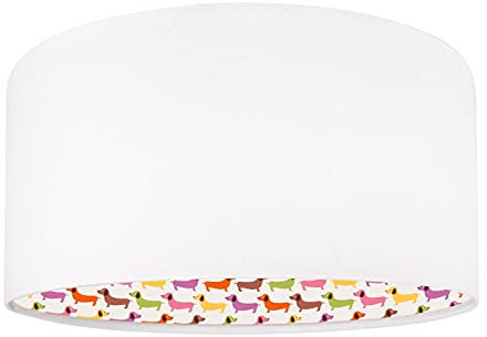 Licht-Erlebnisse Kinder Pendelleuchte Weiß bunte Dackel Stoff Schirm rund Ø40cm dekorativ KIDDIES Kinderzimmerlampe