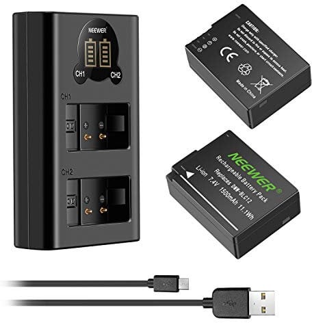 Neewer 2er Pack 1500mAh Ersatzakku für Panasonic DMW-BLC12 und Zwei USB Ladegeräte mit LCD Bildschirm Kompatibel mit Panasonic Lumix DMC-FZ200 DMC-FZ1000 DMC-G5 DMC-G6 DMC-G7usw