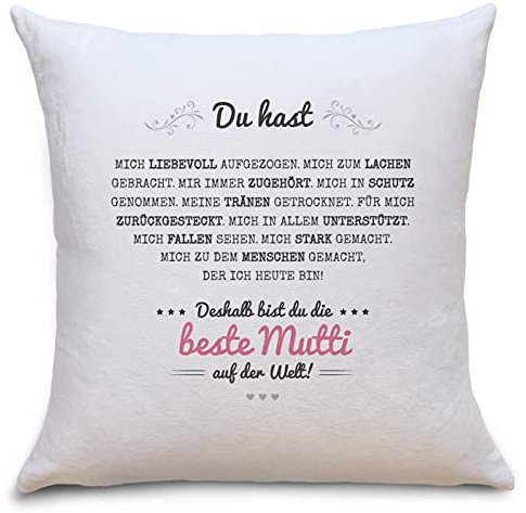 OWLBOOK® Beste Mutti der Welt Kissen | Geschenke für Mama zum Geburtstag Muttertag als Geburtstagsgeschenk Muttertagsgeschenke | Zierkissen Polster mit Füllung 40x40 cm