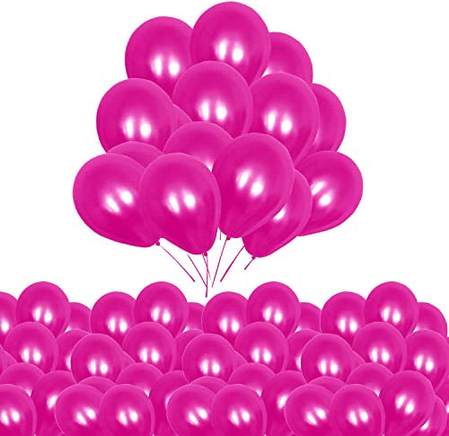 Lot de 100 ballons en latex à l'hélium pour anniversaire, mariage, fête prénatale, Noël, festival, décoration de fête romantique pour la Saint-Valentin - 25,4 cm - rose vif uni