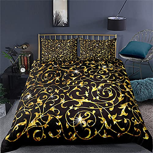 kldby Bettwäsche Set 135x200 Barock Stil Bettbezug Mikrofaser Bettwäsche-Sets 2 Teilig, 1 Bettbezüge mit Reißverschluss + 1 Kopfkissenbezug 80x80