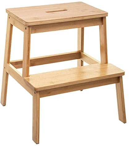 TIENDA EURASIA | Escalera de Bambu 2 Peldaños | Estilo Nordico | Escalon 2 Alturas | Taburete de Cocina, Baño | Step | Medida 43 x 43 x 47 cm | Fácil Montaje